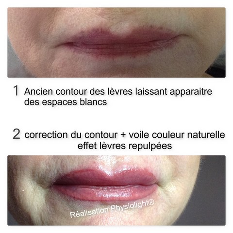 correction d'un contour des lèvres en maquillage permanent
